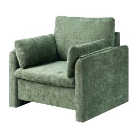 Green Accent Chair, Modern Upholstered Accent Chair with Armrests, Cloth Arm Chairs with Thick Cushion and Arched Backrest