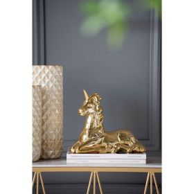 11x4.5x9" Flora & Fauna Unicorn Figurine, Gold