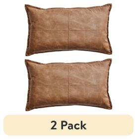 (2 pack)14" x 24" Beige Vegan Leather Decorative Pillow