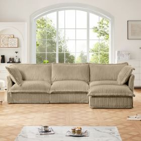L-Shaped Slipcovered Sectional Sofa Couch, Comfy Deep Seat Cloud Couch with Convertible Ottoman & 2 Big Pillows