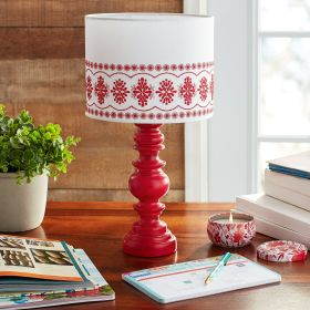 Turned Table Lamp with White Eyelet Linen Shade, Red