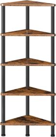 5-Tier Corner Bookshelf with Metal Frame, Plant Display Shelf, Small Bookcase for Small Spaces, Bedroom, Living Room, Rustic Brown