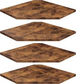 Set of 4 Floating Corner Shelves with Cord Hole for Cable Box, Wood Corner Hanging Shelves for Bathroom Bedroom Kitchen, Rustic Brown