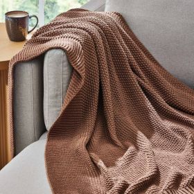Brown Cotton-Blend Chunky Knit Throw, 50" x 60"