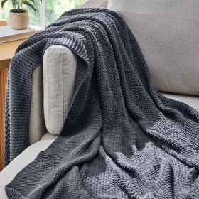 Chunky Knit Charcoal Throw, Cotton-Blend, 50"x60", 2.3 lb, All Ages