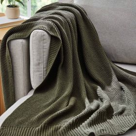Chunky Knit Deep Green Throw, Cotton-Blend, 50"x60", 2.3 LB, All Ages