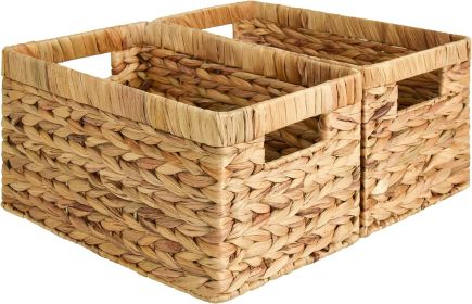 Baskets for Organizing, Storage Basket with Built-in Handles, Water Hyacinth Shelves (Medium 2-Pack, Natural Hyacinth)