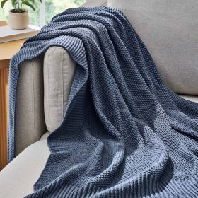 Chunky Knit Indigo Throw, Cotton-Blend, 50"x60", 2.3 lb, All Ages