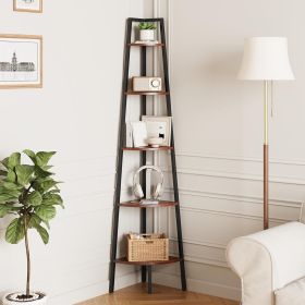 5-Tier Corner Bookshelf with Metal Frame Wood Ladder Shelves - Display Shelf Tall Bookcase, Plant Stand for Home Decor - Bedroom, Living Room, Of
