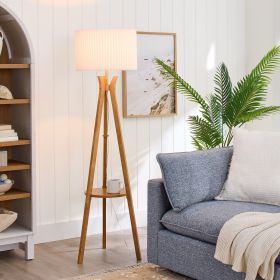 63" Natural Wood Tripod Floor Lamp with Pleated Shade