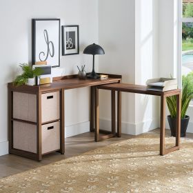 Ezra Modular L Desk with 2-Cube Storage, Walnut Finish