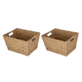 (2 pack) Large Water Hyacinth Decorative Storage Basket with Handles, 14 in x 11 in x 8.5 in