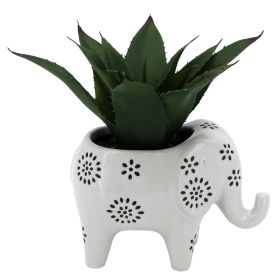 7.5" Artificial Agave Plant in White Ceramic Elephant Planter