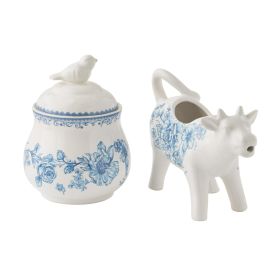 Agatha Stoneware Sugar Bowl Creamer Set, Blue