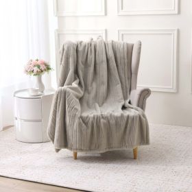 Beige Stripe Faux Fur Throw, 50" x 60", Adult/Teen