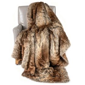 Coffee 760GSM Faux Raccoon Fur Throw Blanket 60"x80" Double-Sided Soft Micro-Mink Lined Blanket