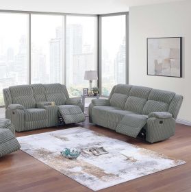 Motion Sofa And Loveseat w Console Smoke Fur Like Corduroy 2pc Reclining Sofa Set Living Room