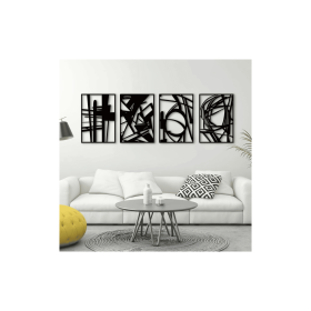 4 Pack Black Abstract Metal Wall Art, Minimalist Décor Single Line Art Wall Décor, 3D Textured Metal Wall Sculptures