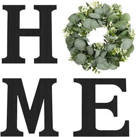 Wood Home Sign with Artificial Eucalyptus Wreath for O, Hanging Farmhouse Wall House Decor Wood Letters for Wall Art Rustic Home Decor