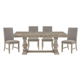 Traditional Style 5pc Dining Set Table with Extension Leaf and 4x Side Chairs Brownish Gray Finish Wooden Dining Kitchen Furniture