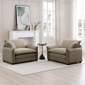 Tan Corduroy,Luxurious and Sophisticated Deep Seated Sofa Set with Two Single Deep Seat Sofa Suitable for Living Room and Office
