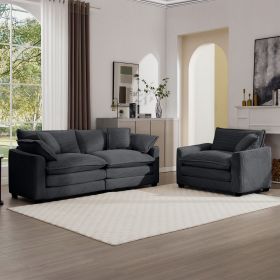 Modern Living Room Sofa Two-Piece Set, Suitable for Living room and Bedroom Sofa Set, Consists of a Single Seat and a 3-Seater Sofas, Grey Cordur