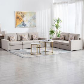 Nolan 95.5" Beige Linen Fabric Sofa and Loveseat Living Room Set with Pillows and Interchangeable Legs
