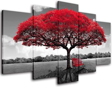 Red Tree Canvas Wall Art Living Room Decor-Nature Wall Art-Red and Black Forest Wall Pictures- Canvas Prints Landscape Painting Modern Artwork fo