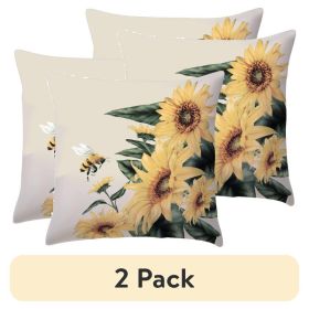 (2 pack) 2-pack Sunflower Bee Reversible Outdoor Throw Pillow, 16 inch, Multicolor