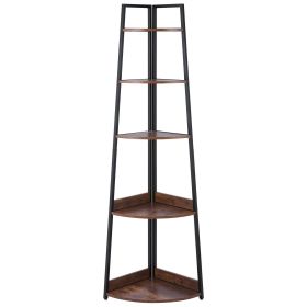 5 Tier Corner Shelf, 70" Tall Corner Bookshelf with Metal Frame & Wooden Shelves, Industrial Corner Ladder Shelf for Living Room, Bedroom, Office