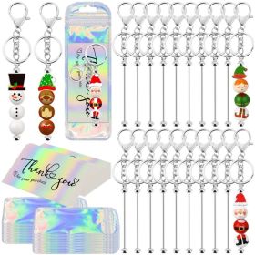 60 Pcs Beadable Keychain Bar Bulk Silver Bead Keychain Beaded Item For Pendant DIY Alloy Blank Key Chain Accessories Bulk Includes 20 Beadable Ke (Option: 60pcs)