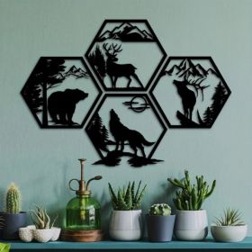CIFbuy Hexagon Aluminum Forest Animal Wall Art Set Indoor or Outdoor Home Decor (Option: Defaulttitle)