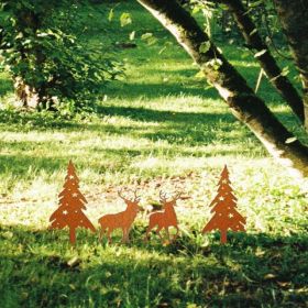 CIFbuy Metal Deer And Tree Sculpture Set Rustic Garden Statues Lawn Patio Decor Outdoor Yard Art (Option: Defaulttitle)