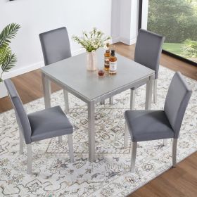 5 Piece Wooden Dining Table Set, Kitchen Table Set with a Square Table and 4 Upholstered Chairs (Color: as Pic)