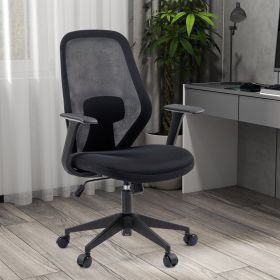 Ergonomic Mesh Office Chair with Adjustable Height, Breathable Backrest, Padded Seat & Armrests, Smooth Rolling Casters for Home Office (Color: Black)