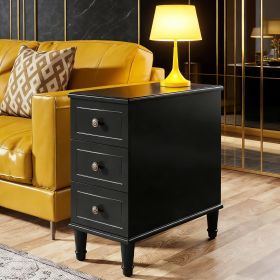 Wood Nightstand, Fully Assembled Narrow Side Table with 3 Drawers (Main Color: Black, Main Material: Wood)