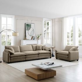 Mid-Century Modern Sofa Set of Two, One 3-Seater Sofa and One Single Seat Sofa with 2 Arm Pillows and 4 Throw Pillows (Color: as Pic)