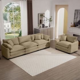 Mid-Century Modern Sectional Set of Two, One 3-Seater Sectional and One Single-Seater Sectional with 2 Arm Pillows and 4 Throw Pillows (Color: as Pic)