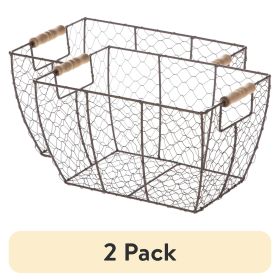 Decorative Brown Chicken Wire Basket with Wood Handles. 12.2x8x7.28 (Pack Size: 2 Pack)