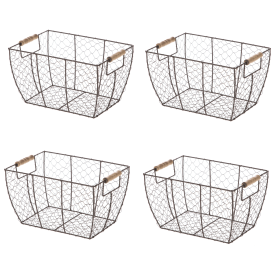 Decorative Brown Chicken Wire Basket with Wood Handles. 12.2x8x7.28 (Pack Size: 4 Pack)
